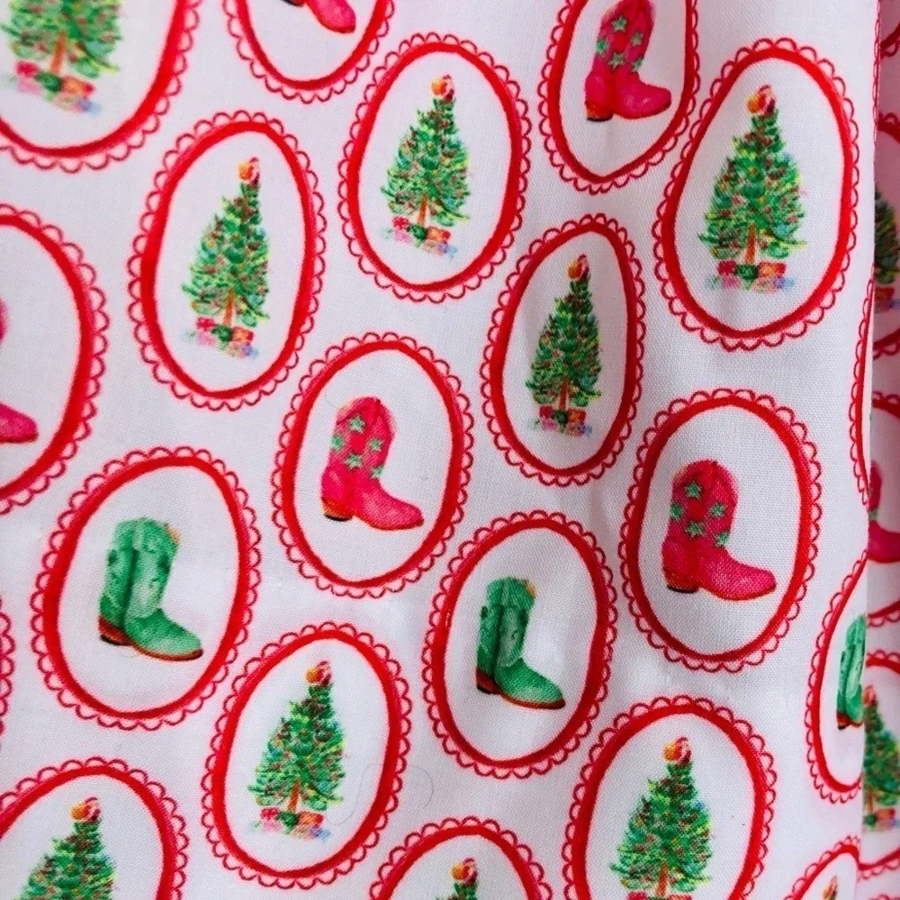 Ann + Reeves Christmas cowboy red white and green smocked top. Size 3T